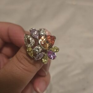 Vibrant Gemstone Cluster Ring in Silver 925